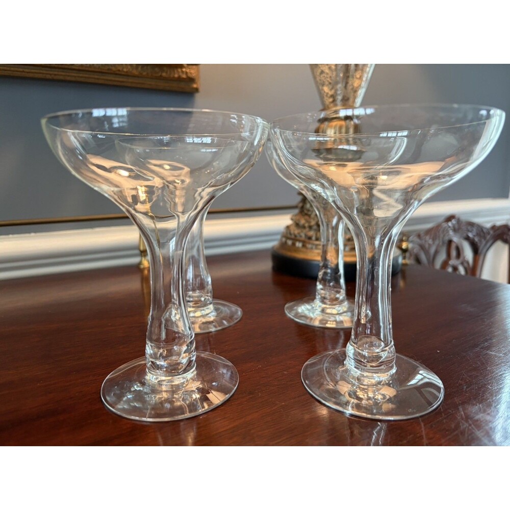 Vintage Set of 4 Bulbous Hollow Stem Champagne Coupes WIde Mouth 5.25"